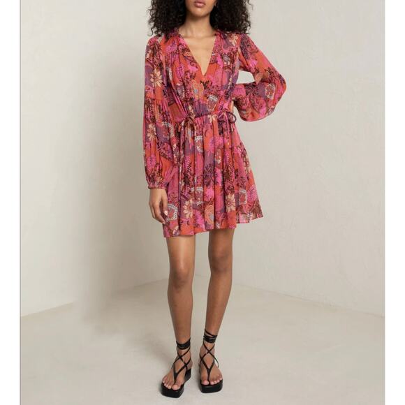 A.L.C. Elise Long Sleeve Silk Minidress in Pink/ Russet Multi, Size 0 - Picture 5 of 15